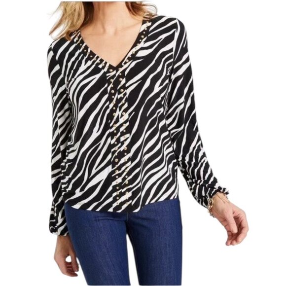 INC International Concepts Zebra Print Studded Top, Black White Women's Size XL - Picture 1 of 11